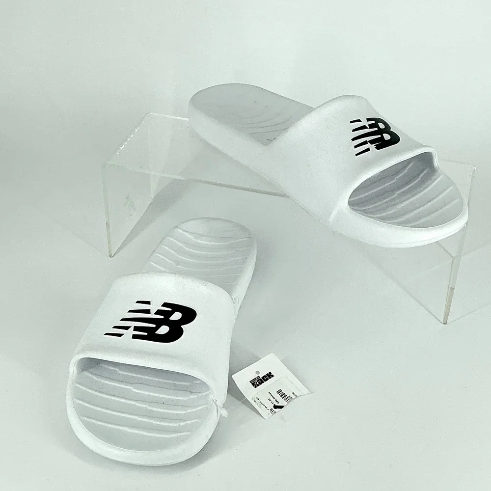 New Balance Mens Size 10 100 Slide Sandals NEW White Black Logo $40
